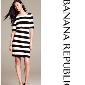 BANANA REPUBLIC Black & White striped cotton dress